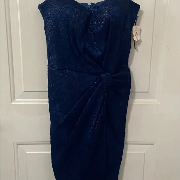 david meister blue dress David Meister Ivory/Teal Elegant Printed Sleeveless Dress  Recycled Threads